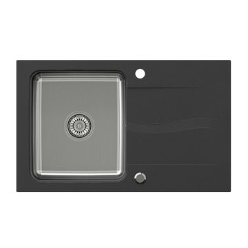 Chiuveta compozit incastrata Quadron Pop Michael 111 finisaj inox - negru 78x48 cm