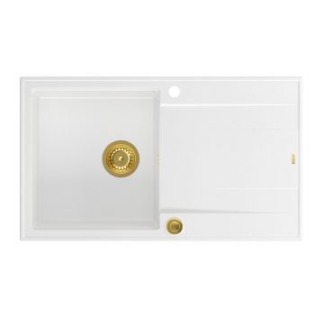 Chiuveta compozit incastrata Quadron Unique Evan 111 alb - auriu 86x50 cm