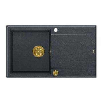 Chiuveta compozit incastrata Quadron Unique Evan 111 negru - auriu 86x50 cm