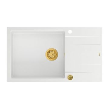 Chiuveta compozit incastrata Quadron Unique Evan 136 XL alb - auriu 86x50 cm