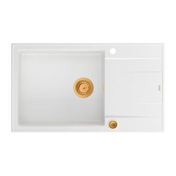 Chiuveta compozit incastrata Quadron Unique Evan 136 XL alb - cupru 86x50 cm