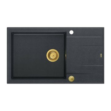 Chiuveta compozit incastrata Quadron Unique Evan 136 XL negru - auriu 86x50 cm