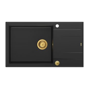 Chiuveta compozit incastrata Quadron Unique Evan 136 XL negru carbon - auriu 86x50 cm