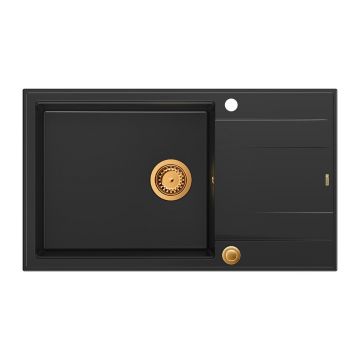 Chiuveta compozit incastrata Quadron Unique Evan 136 XL negru carbon - cupru 86x50 cm
