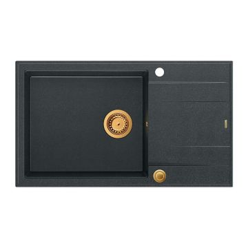 Chiuveta compozit incastrata Quadron Unique Evan 136 XL negru - cupru 86x50 cm