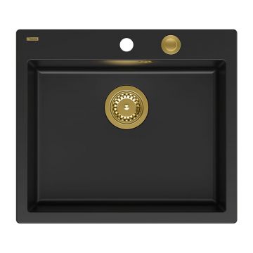Chiuveta compozit incastrata Quadron Unique Morgan 110 negru carbon - auriu 57x50 cm