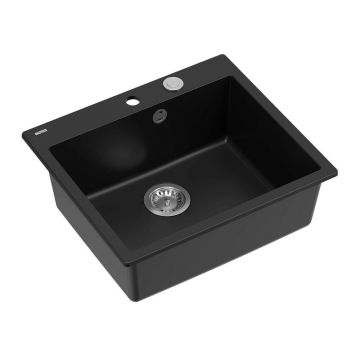 Chiuveta compozit incastrata Quadron Unique Morgan 110 negru carbon - inox 57x50 cm
