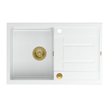 Chiuveta compozit incastrata Quadron Unique Morgan 111 alb - auriu 78x50 cm
