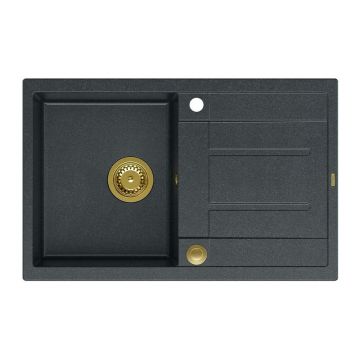 Chiuveta compozit incastrata Quadron Unique Morgan 111 negru - auriu 78x50 cm