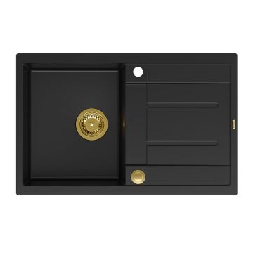 Chiuveta compozit incastrata Quadron Unique Morgan 111 negru carbon - auriu 78x50 cm