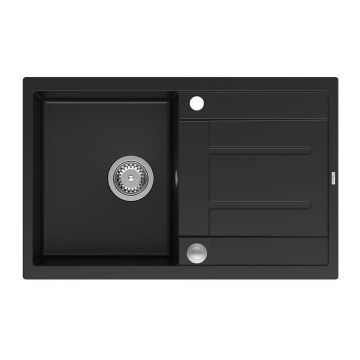Chiuveta compozit incastrata Quadron Unique Morgan 111 negru carbon - inox 78x50 cm