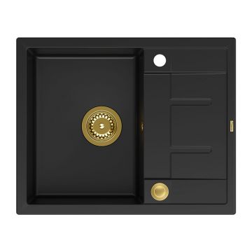Chiuveta compozit incastrata Quadron Unique Morgan 116 negru carbon - auriu 62x50 cm