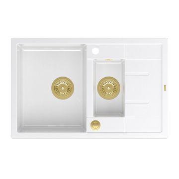 Chiuveta compozit incastrata Quadron Unique Morgan 156 alb - auriu 78x50 cm