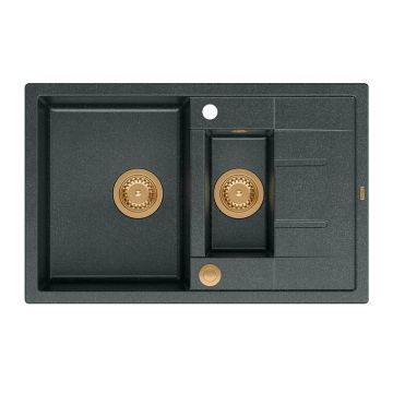 Chiuveta compozit incastrata Quadron Unique Morgan 156 negru - auriu 78x50 cm