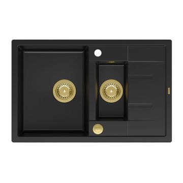 Chiuveta compozit incastrata Quadron Unique Morgan 156 negru carbon - auriu 78x50 cm