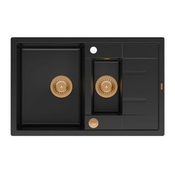 Chiuveta compozit incastrata Quadron Unique Morgan 156 negru carbon - cupru 78x50 cm