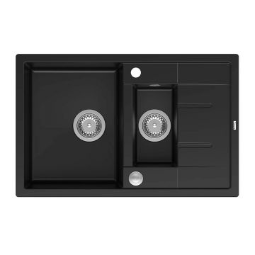 Chiuveta compozit incastrata Quadron Unique Morgan 156 negru carbon - inox 78x50 cm