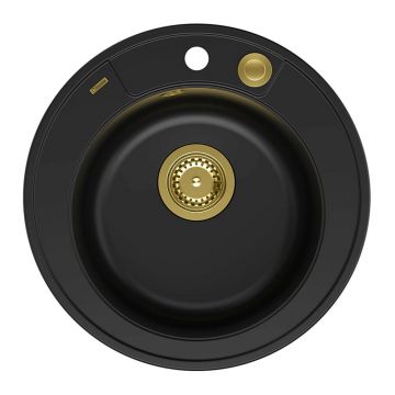 Chiuveta compozit incastrata Quadron Unique Morgan 210 negru carbon - auriu 51 cm