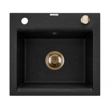 Chiuveta compozit Invena Tesalia negru - auriu 48x44 cm