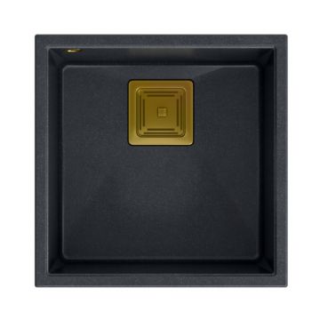 Chiuveta compozit sub blat Quadron Unique David 40 negru - auriu 42x42 cm
