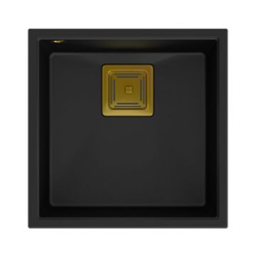 Chiuveta compozit sub blat Quadron Unique David 40 negru carbon - auriu 42x42 cm