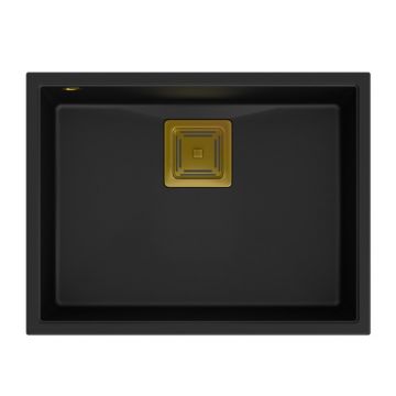 Chiuveta compozit sub blat Quadron Unique David 50 negru carbon - auriu 55x42 cm