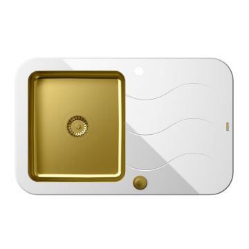 Chiuveta inox incastrata Quadron Unique Glen 211 finisaj auriu - alb 78x50 cm