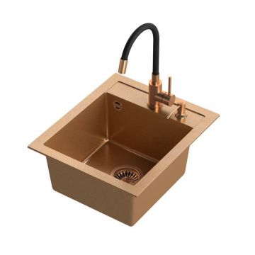 Set chiuveta bucatarie Quadron Art Johnny 100 si baterie Maggie finisaj cupru 43x50 cm