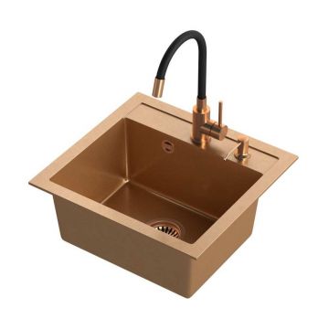 Set chiuveta bucatarie Quadron Art Johnny 110 si baterie Maggie finisaj cupru 50x47 cm