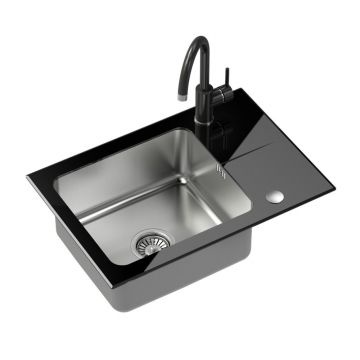 Set chiuveta bucatarie Quadron Pop Hugh 116 si baterie Naomi finisaj inox - negru 64x44 cm