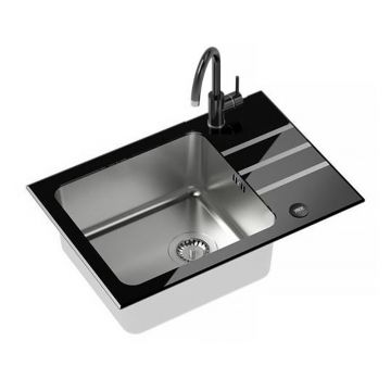 Set chiuveta bucatarie Quadron Pop Jack 116 si baterie Naomi finisaj inox - negru 64x44 cm