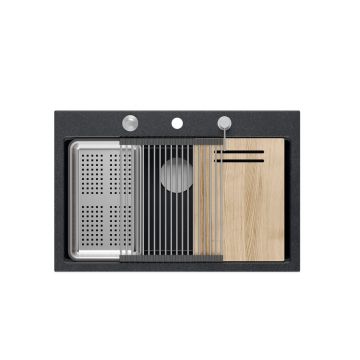 Statie de lucru incastrata Quadron Unique Marc negru diamant - inox 76x50 cm