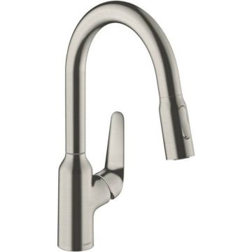 Baterie bucatarie cu dus extractibil crom periat Hansgrohe Focus M42 180 cu 2 jeturi