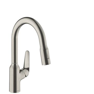 Baterie bucatarie cu dus extractibil crom periat Hansgrohe Focus M42 180 sBox cu 2 jeturi