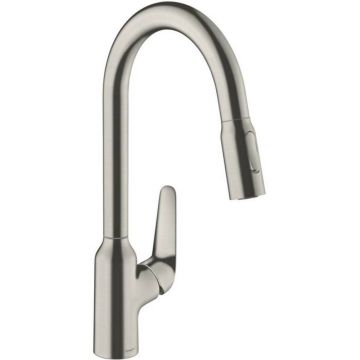 Baterie bucatarie cu dus extractibil crom periat Hansgrohe Focus M42 220 cu 2 jeturi