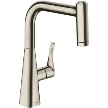 Baterie bucatarie cu dus extractibil crom periat Hansgrohe Metris M71 220 cu 2 jeturi