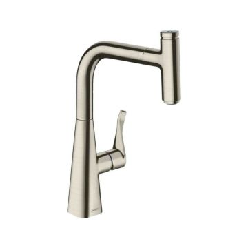Baterie bucatarie cu dus extractibil crom periat Hansgrohe Metris M71 240 cu 1 jet