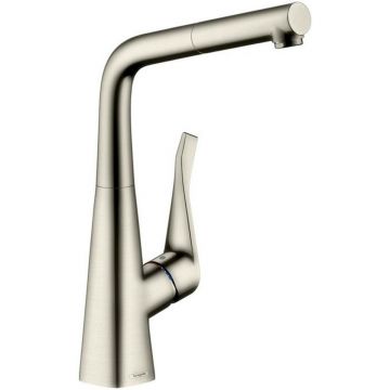Baterie bucatarie cu dus extractibil crom periat Hansgrohe Metris M71 320 sBox cu 1 jet