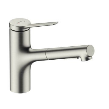 Baterie bucatarie cu dus extractibil crom periat Hansgrohe Zesis M33 150 sBox lite cu 2 jeturi
