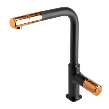 Baterie bucatarie cu dus extractibil FDesign Ardesia negru - rose gold