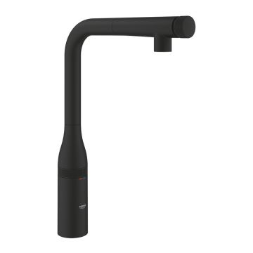 Baterie bucatarie cu dus extractibil Grohe Essence SmartControl 1 tip de jet negru mat Phantom Black
