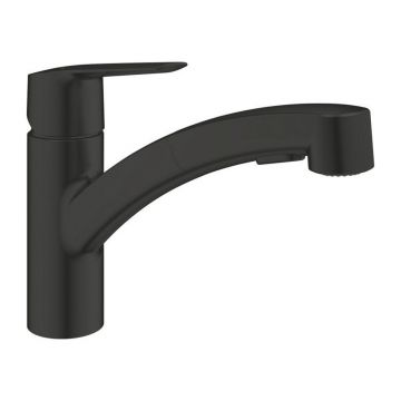 Baterie bucatarie cu dus extractibil Grohe Start negru mat