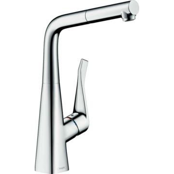 Baterie bucatarie cu dus extractibil Hansgrohe Metris M71 320 Eco cu 2 jeturi 14780000