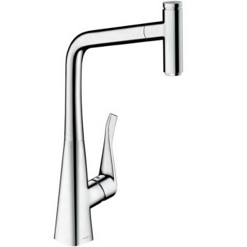Baterie bucatarie cu dus extractibil Hansgrohe Metris M71 320 Eco sBox cu 1 jet 73807000