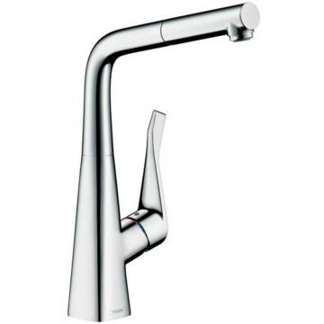 Baterie bucatarie cu dus extractibil Hansgrohe Metris M71 320 Eco sBox cu 1 jet 73828000