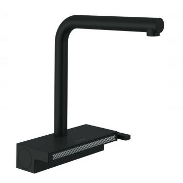 Baterie bucatarie cu dus extractibil negru mat Hansgrohe Aquno Select M81 250 cu 2 jeturi