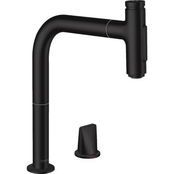Baterie bucatarie cu dus extractibil negru mat Hansgrohe Metris M71 200 sBox cu 2 jeturi