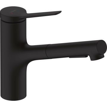 Baterie bucatarie cu dus extractibil negru mat Hansgrohe Zesis M33 150 cu 2 jeturi