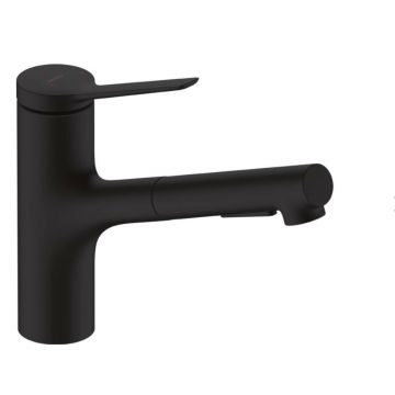 Baterie bucatarie cu dus extractibil negru mat Hansgrohe Zesis M33 150 sBox cu 2 jeturi