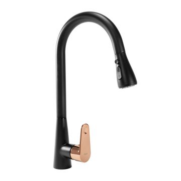Baterie bucatarie cu dus extractibil Rea Mild negru mat - Rose Gold